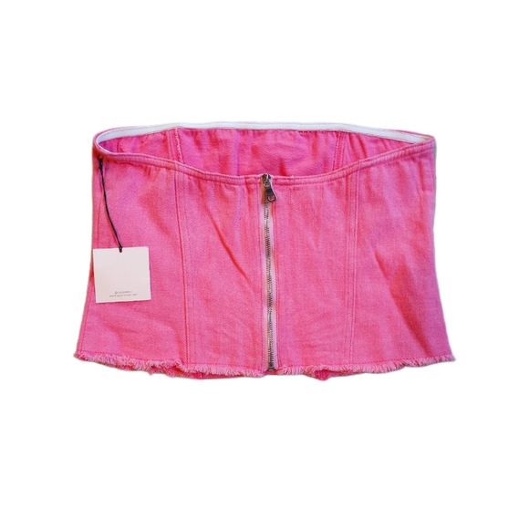 NWT SUPERDOWN Revolve Dominique Pink Denim Strapless Tank Size Large - Picture 3 of 4